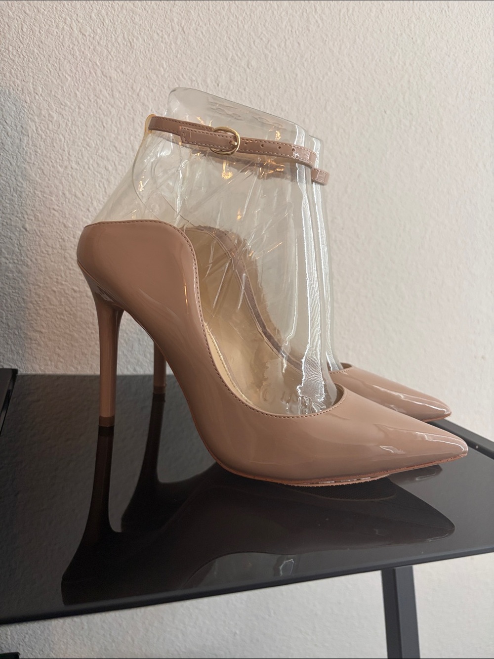 Jessica Simpson Nude Patent Pointed-Toe Stiletto Pumps with Ankle Strap